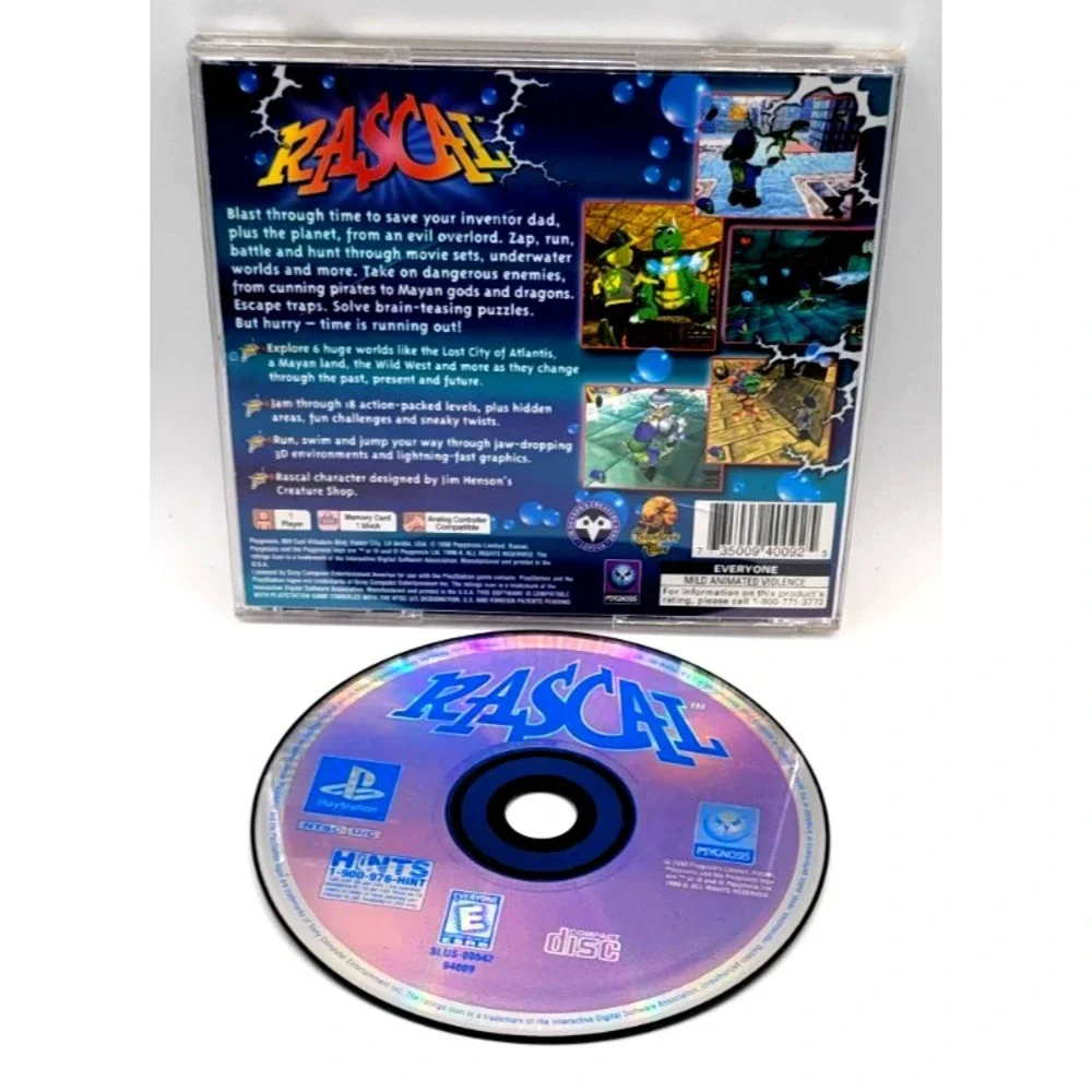 Rascal PS1 (PlayStation 1, PS1) Black Label Complete‎ with Manual, Reg. Card